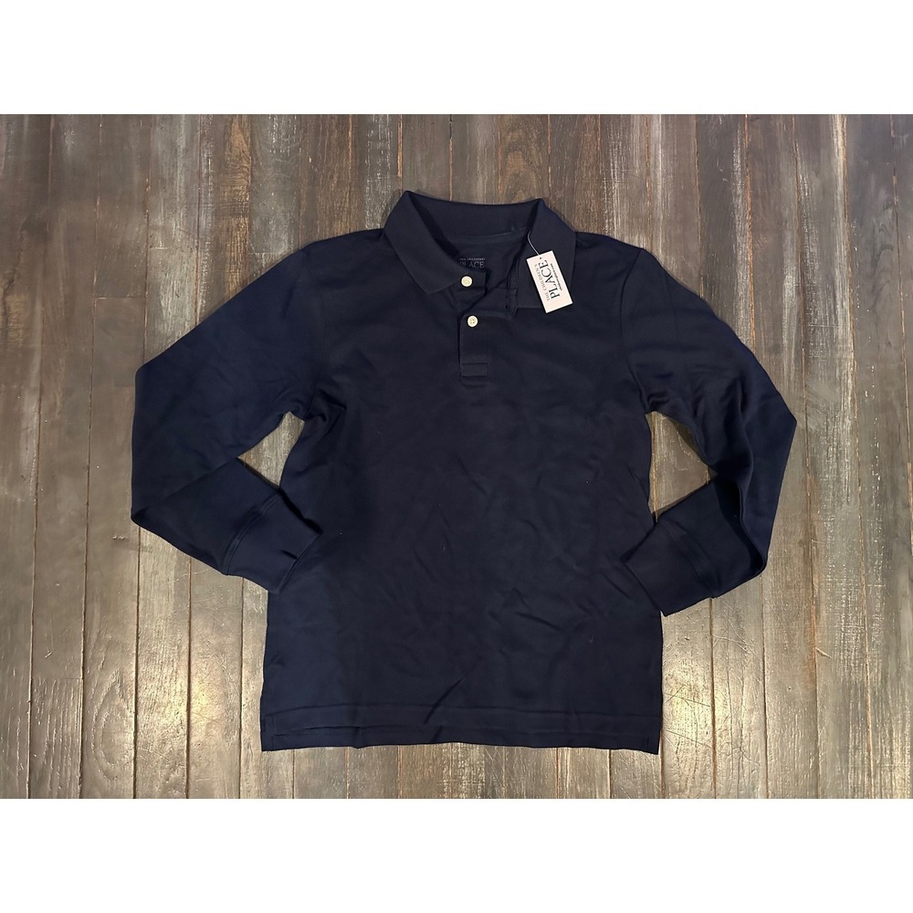 The Childrens Place Boys Long Sleeve Polo Shirt Navy Blue Uniform Pique Top NWT